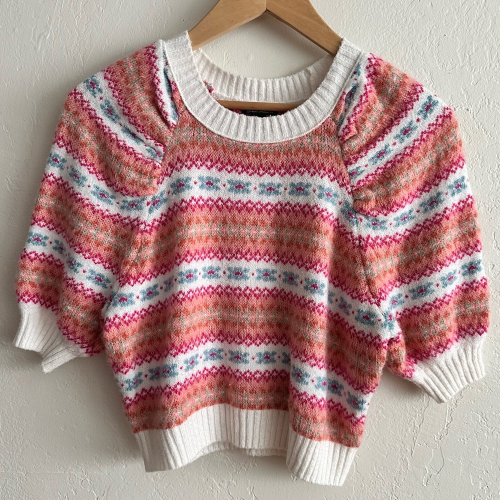 Pastel Knit Fair Isle Cropped Sweater Shirt Feminine Cozy Cute Wild Fable Sz S